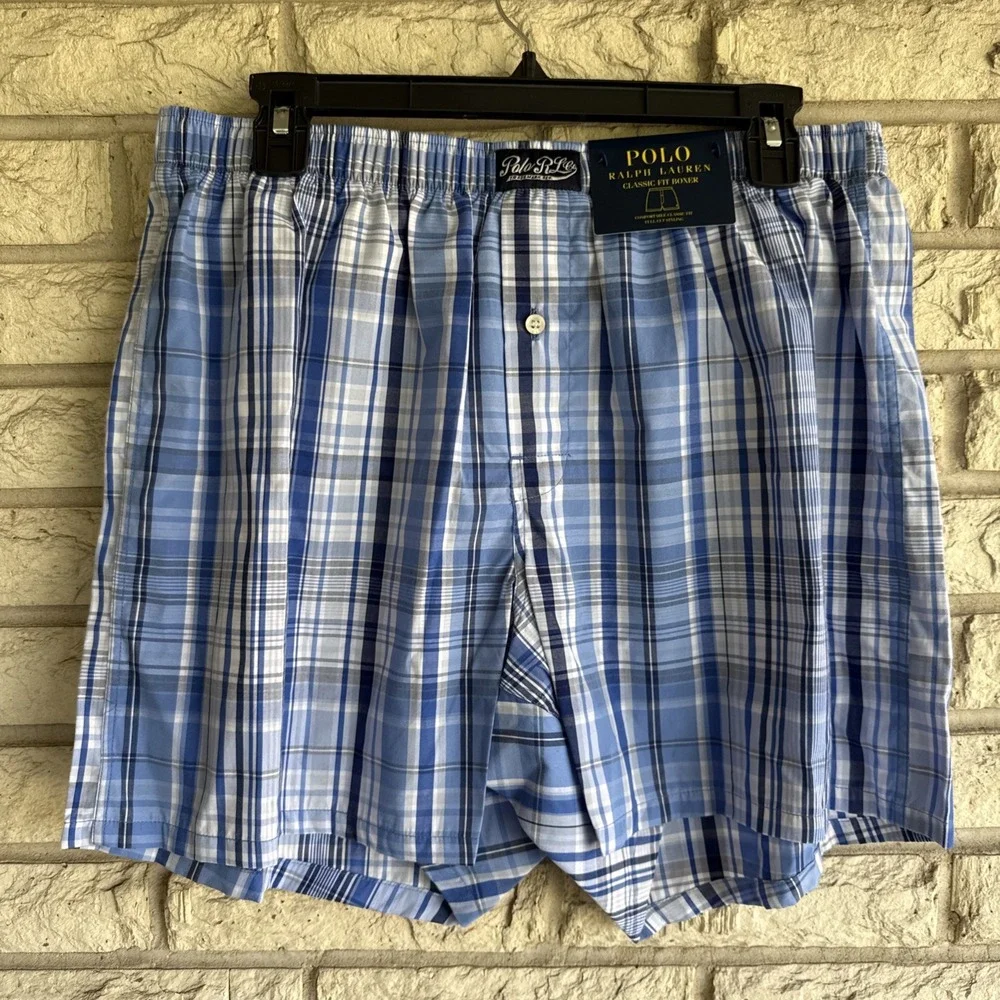 Polo Ralph Lauren Mens Classic Fit Plaid 100% Cotton Size L Woven Boxer Shorts